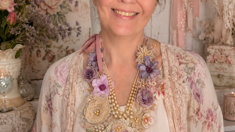 Shabby Rose Angel – uniikki shabby chic -kaulakoru Kukkaiselämää Oma mallisto